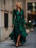 Elegant Satin Ruffle Wrap-style Maxi Dress