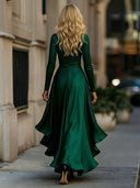 Elegant Satin Ruffle Wrap-style Maxi Dress