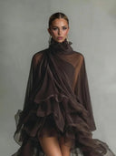 Elegant Ruffled Chiffon High-Neck Loose Midi Dress