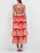 Exquisite Palm Print Layered Midi Dress