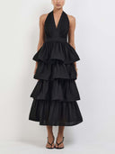 Exquisite Palm Print Layered Midi Dress