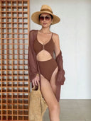 Slim-Fit Brown Cutout One-Piece Swimsuit