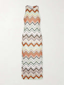 Elegant Geometric Zigzag Print Sleeveless Midi Dress