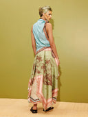 Retro Fashion Printed Scarf-Style Waist Tie Design Midi Dress