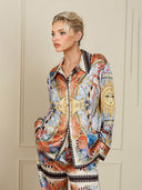 Unique Sunshine Print Collared Button-Up Loose Shirt