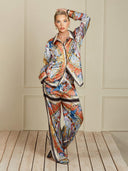 Unique Sunshine Print Collared Button-Up Loose Shirt
