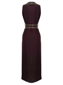 Retro Fashion Brown Lace-Up Zipper Maxi Dress