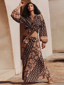 Boho Printed Draped Loose Button-Up Shirt