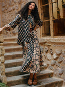 Boho Printed Draped Loose Shirt And High-Waist Maxi Skirt Set