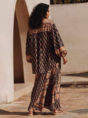 Boho Printed Draped Loose Shirt And High-Waist Maxi Skirt Set