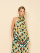 Modern Satin Print Elastic-Waist Pocket Wide-Leg Pants