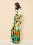 Unique Modern Linen Abstract Print Button-Up Shirt And Loose Wide-Leg Pants Set
