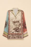 Unique Satin Floral Print Loose Button-Up Shirt