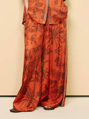 Unique Animal Print Satin Back-Slit Tie-Waist Loose Shirt