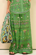 Unique Casual Sunny Dancer Print Button-Up Shirt Fitted Waist Loose Wide-Leg Pants Set