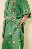 Unique Casual Sunny Dancer Print Button-Up Shirt Fitted Waist Loose Wide-Leg Pants Set