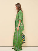Unique Casual Sunny Dancer Print Button-Up Shirt Fitted Waist Loose Wide-Leg Pants Set