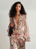 Exquisite Vintage Paisley Print Ruffled Shirt