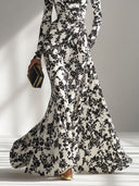 Casual Abstract Print High-Neck Pleated Mermaid Maxi Dress
