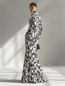 Casual Abstract Print High-Neck Pleated Mermaid Maxi Dress