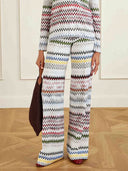 Geometric Zigzag Print Long-Sleeve Top & Wide-Leg Pants Two-Piece Set