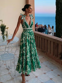 Retro Baroque Print Deep V-Neck One-Piece Swimsuit