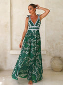 Retro Baroque Print Deep V-Neck One-Piece Swimsuit