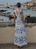 Elegant Porcelain Print Tassel One-piece Swimsuit