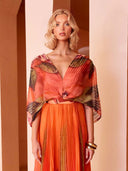 Elegant Floral Chiffon Pleated Midi Skirt Two-piece Set