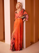 Elegant Floral Chiffon Pleated Midi Skirt Two-piece Set