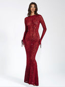 Exquisite Leopard Velvet Mesh Halter Maxi Dress