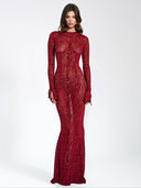 Exquisite Leopard Velvet Mesh Halter Maxi Dress