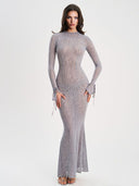 Exquisite Leopard Velvet Mesh Halter Maxi Dress