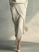 Casual Turtleneck Sweater And Asymmetrical Skirt Set
