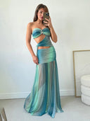 Sexy Printed Side-Slit Draped Maxi Dress
