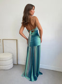 Sexy Printed Side-Slit Draped Maxi Dress