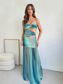Sexy Printed Side-Slit Draped Maxi Dress