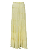 Fashion Off Shoulder Long Bell Sleeve Crop Top and Elastic Waist Layered Cover-up Maxi Skirt Set