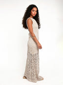 Fashion Crochet Lace Floral Pattern Backless Lace-up Vacation Maxi Dress