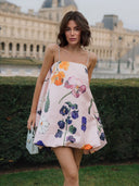 Fashion Printed Strap-Detail Bubble-Hem A-Line Mini Dress