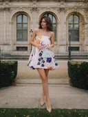 Fashion Printed Strap-Detail Bubble-Hem A-Line Mini Dress