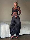 Sexy Lace Top & High-Waisted Drawstring Lantern Pants Set