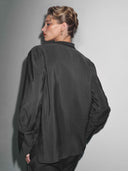 Minimalist Black Satin Shirt & Drawstring Pants Set