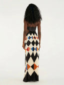 Elegant Strapless Geometric Pleated Maxi Dress