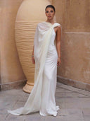 Elegant One-Shoulder Draped Maxi Dress