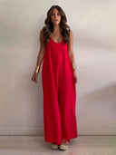 Resort Metallic Detail Strappy Wide-Leg Jumpsuit