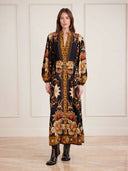 Retro Baroque Floral Print Button-Front Maxi Dress
