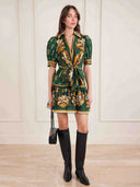 Exquisite Printed Puff Sleeve Twist-Front Shirt Mini Dress