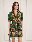 Exquisite Printed Puff Sleeve Twist-Front Shirt Mini Dress