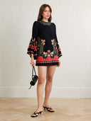 Embeellished Printed Silk Crepe From China Mini Dress